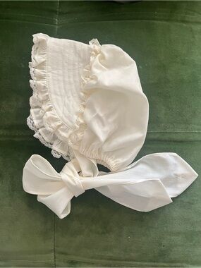 Vintage Handmade Lace Baby Bonnet in Cream